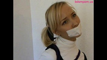 Tape gagged handjob